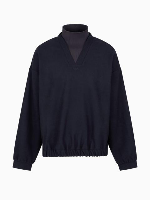 EMPORIO ARMANI WOOL CLOTH SWEATSHIRT WITH KNIT MOCK NECK