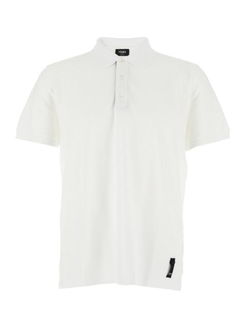 FENDI Fendi Men White Polo Shirt With Logo Patch On The Front In Cotton Pique Man