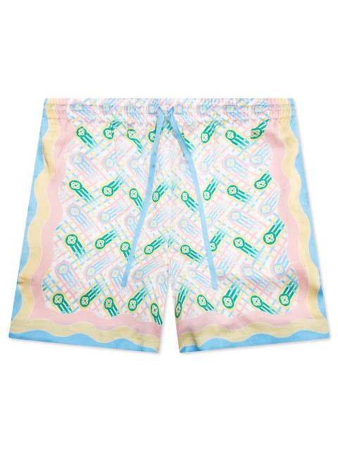 CASABLANCA SILK SHORTS WITH DRAWSTRINGS - PING PONG PRINT