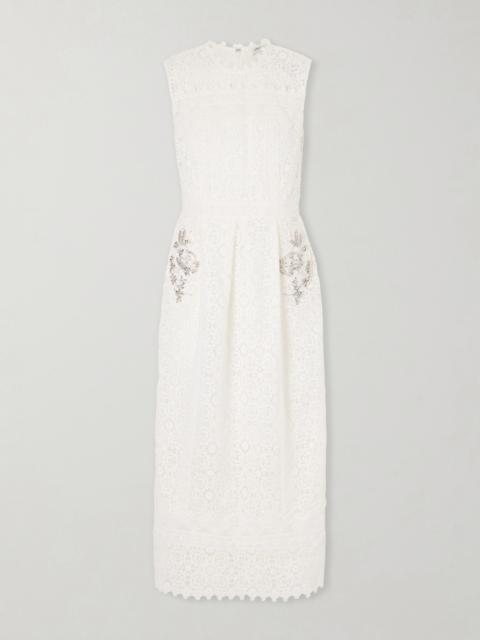 Erdem Crystal-embellished Cotton-guipure Lace Midi Dress