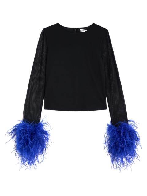 Alice + Olivia Alice + Olivia Delaina Feather-trimmed Mesh top