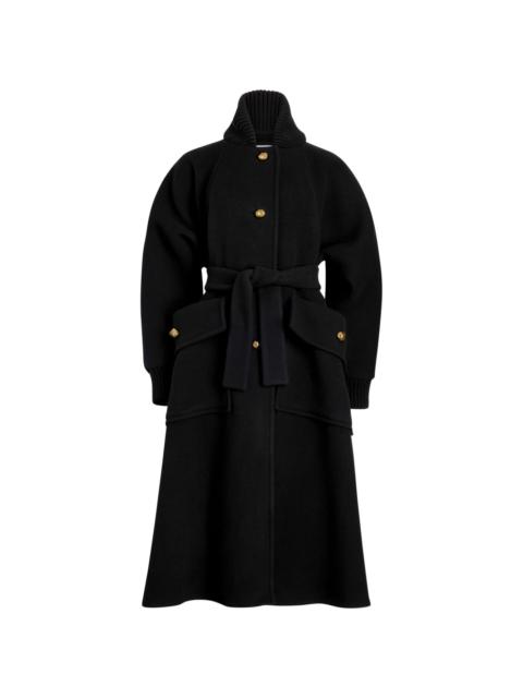 ribbed-collar tied-waist coat