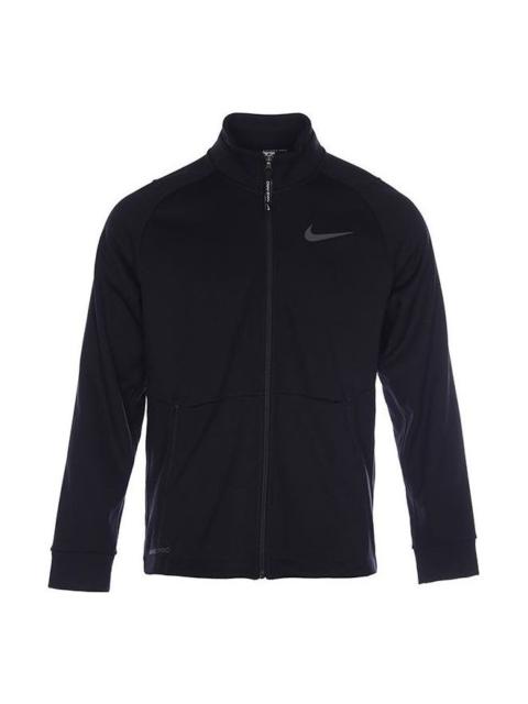 Men's Nike Solid Color Logo Label Zipper Cardigan Stand Collar Long Sleeves Jacket Black DM5941-010