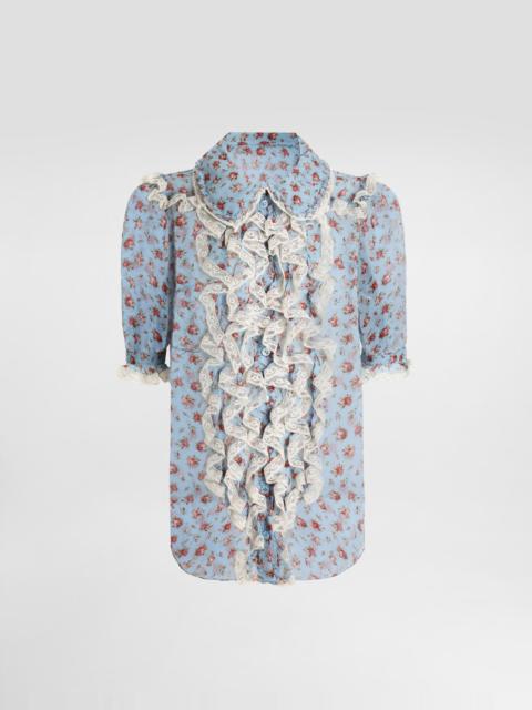 Dolce & Gabbana Small rose-print chiffon shirt