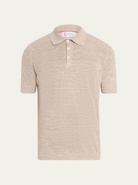 Brunello Cucinelli Men's Linen and Cotton Heathered Polo Shirt