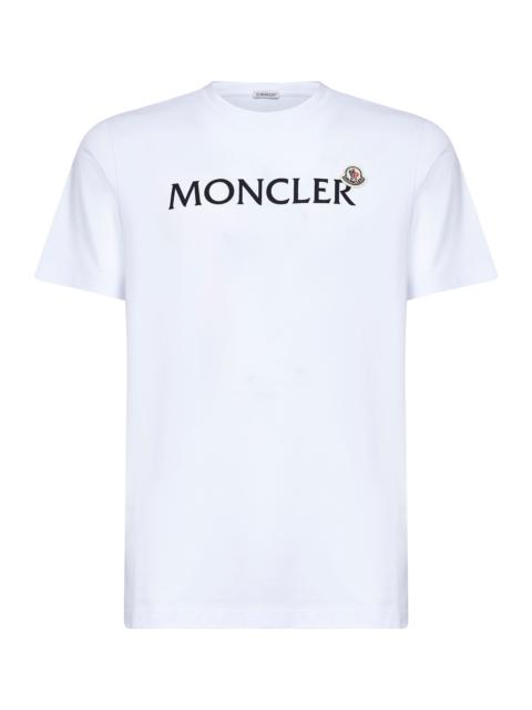 Moncler White cotton flocked logo T-shirt
