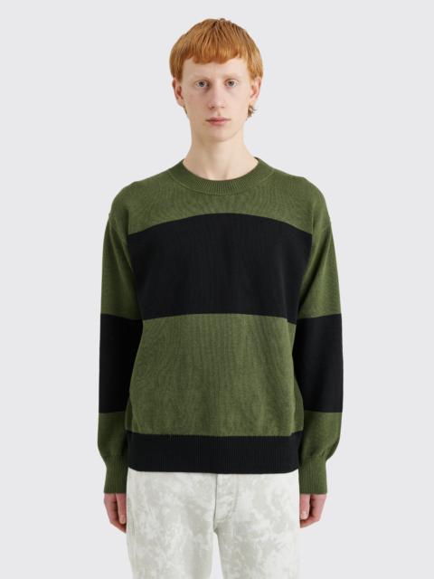 MARGARET HOWELL MHL BLOCK STRIPE JUMPER DRY COTTON GREEN / BLACK