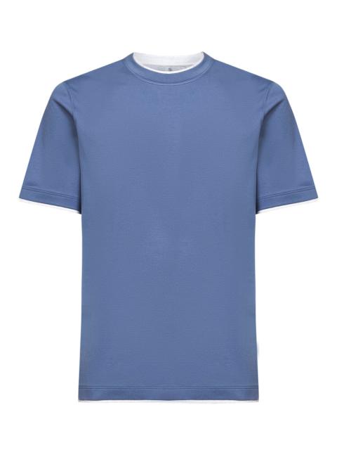 Brunello Cucinelli Brunello Cucinelli Men Light Blue Cotton Faux Layering T-Shirt