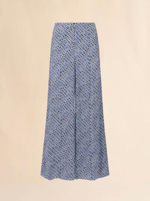 Marni BLUE CRÊPE DE CHINE PANTS WITH CRISS CROSS PRINT