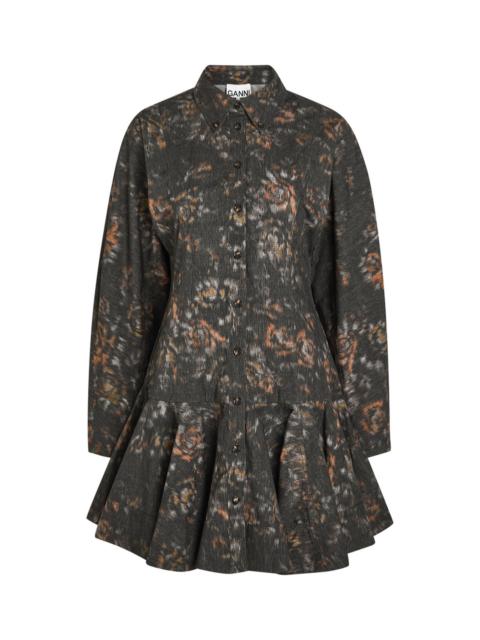 GANNI Ganni Printed Stretch-cotton Mini Shirt Dress