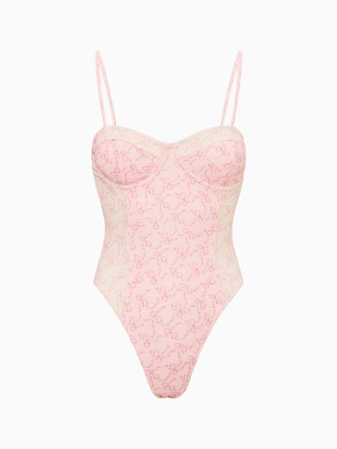 LoveShackFancy Mina Floral Bow Print One-Piece Swimsuit