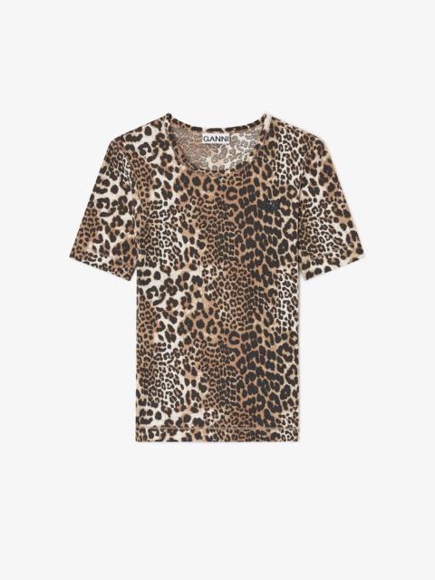 GANNI LEOPARD RIB T-SHIRT
