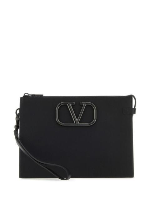 Valentino Garavani Man Black Leather Vlogo Clutch