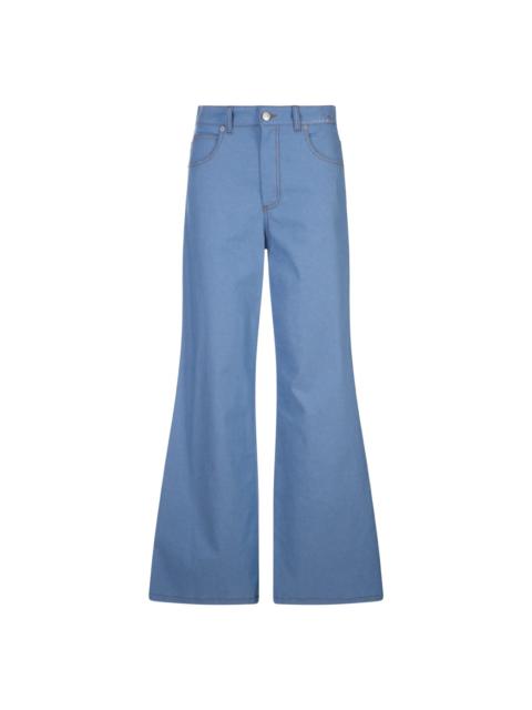 Blue Denim Stretch Flared Trousers