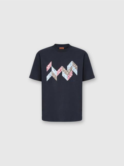 Missoni Missoni Short Sleeve T-shirt With Flame Zigzag Insert And Logo in Blue at Nordstrom