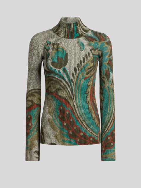 Etro RIBBED WOOL TURTLENECK SWEATER WITH DAFFODIL PRINT
