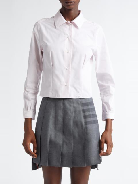 Thom Browne Thom Browne Stripe Crop Cotton Button-Up Shirt in Light Pink at Nordstrom