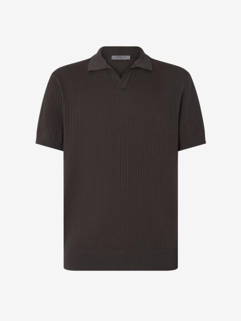 CORNELIANI Brown buttonless Pima cotton polo shirt