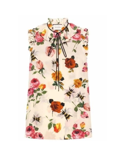 GUCCI Rose Print Ivory Silk Shirt