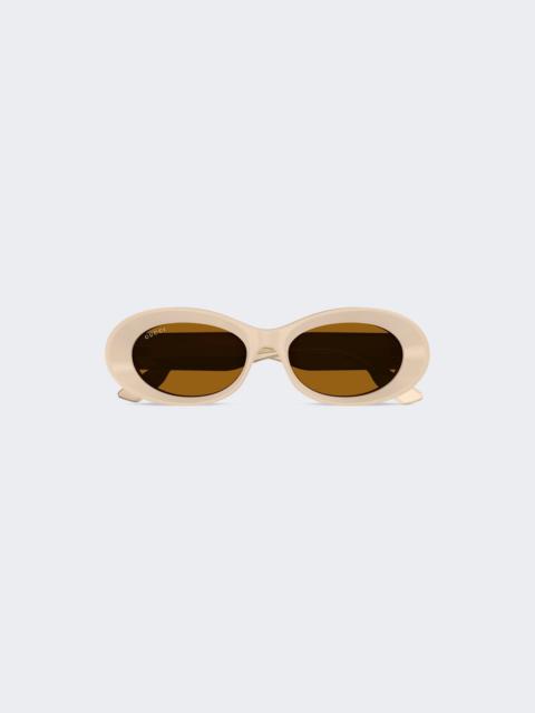GUCCI Oval Frame Sunglasses Shiny Pastel Beige