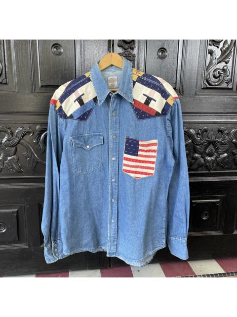 Other Designers Vintage - Vintage Boro Chevignon USA flag western Snap button denim