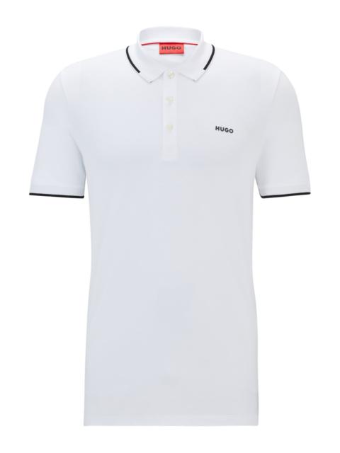 HUGO STRETCH-COTTON SLIM-FIT POLO SHIRT WITH PRINTED LOGO