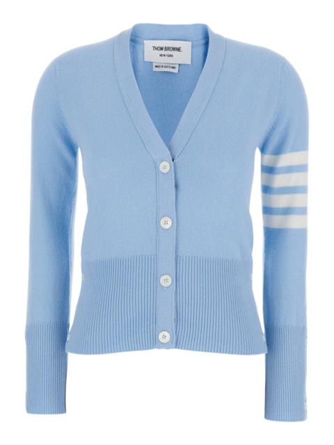 Thom Browne Thom Browne Women V-Neck Cardigan With 4Bar Logo On Sleeve In Blue Cashmere For Women