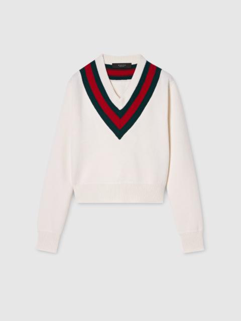 GUCCI Fine knit wool sweater with Web