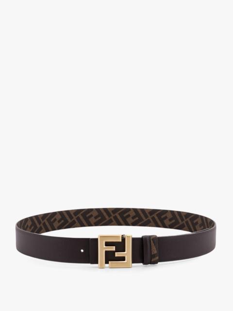 FENDI Fendi Squared Ff Reversible Leather And Ff Canvas Belt