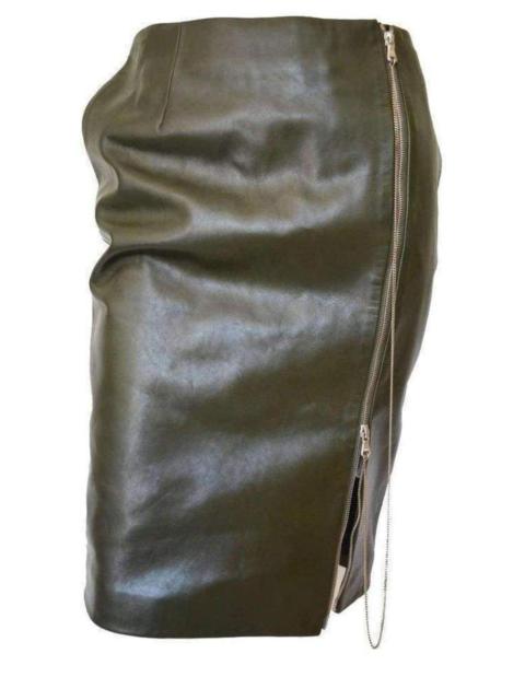 Dark Olive Green Front Zipper Leather Skirt