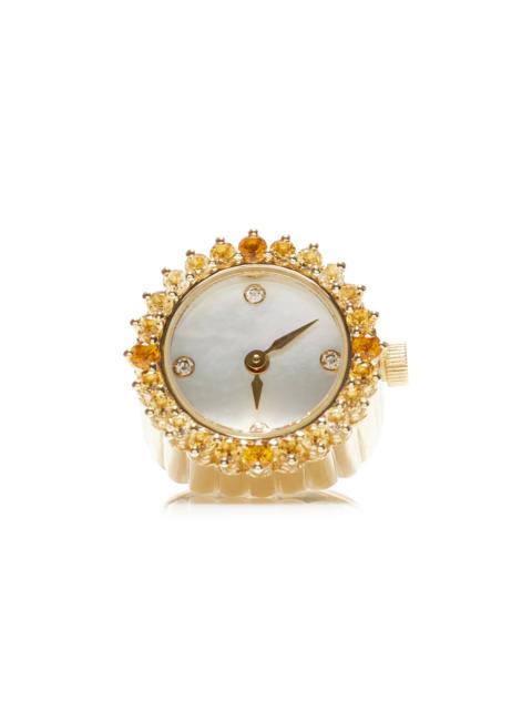 Yvonne Léon Exclusive Riviera 9K Yellow Gold Ombre Citrine Clock Ring multi