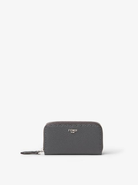 FENDI Selleria Zipper-Around Mini Asphalt gray and pink Selleria wallet with 92 hand-sewn stitches