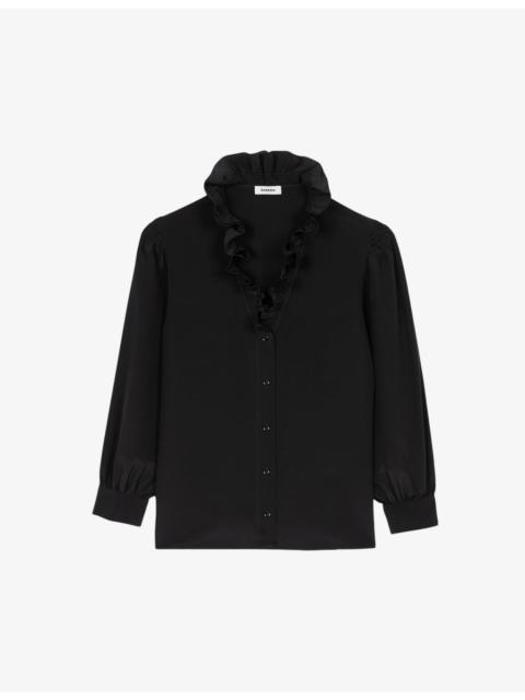 Sandro Ruffle-neck long-sleeve silk shirt