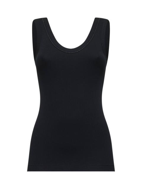 Brunello Cucinelli Brunello Cucinelli Women Black Ribbed Jersey Monili Top