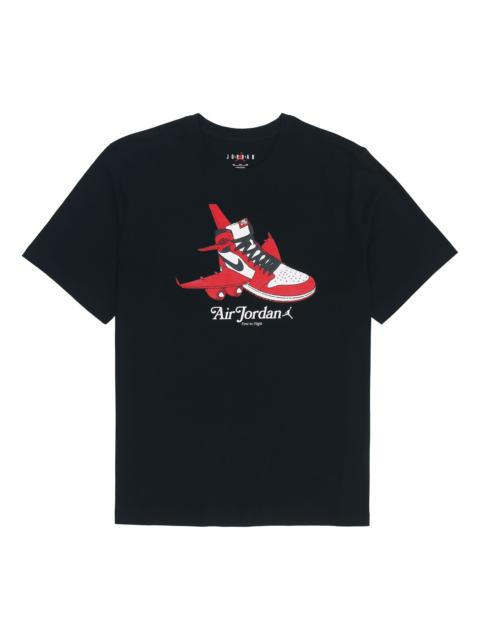 Jordan Men's Air Jordan Logo Pattern Printing Basketball Training Sports Short Sleeve Black T-Shirt DN1443-