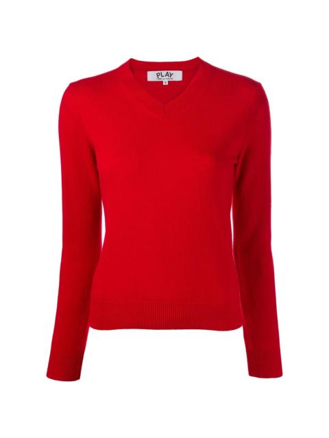 Comme des Garçons PLAY WOMENS V-NECK PULLOVER SLEEVE RED HEART - RED