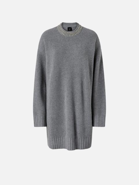 PINKO KNIT DRESS WITH RHINESTONE-DETAILED NECK