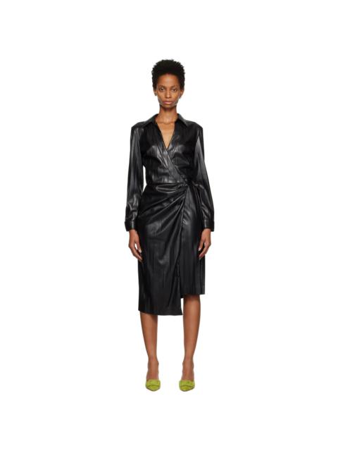 MSGM Black Faux-Leather Midi Dress