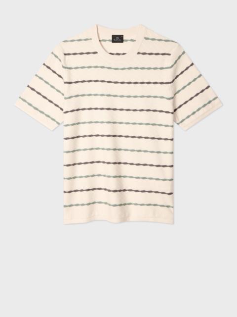 Paul Smith Ecru Textured Stripe Knitted Cotton T-Shirt