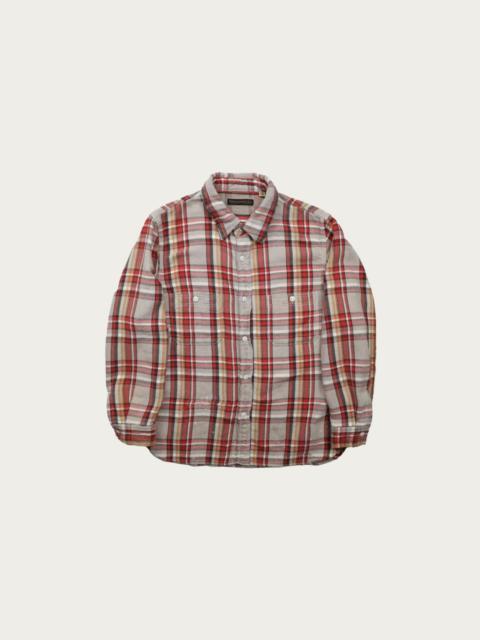 FULLCOUNT Original Cotton Check Flannel Work Shirt Fade & Damage - Gray x Red (Hand Wash)
