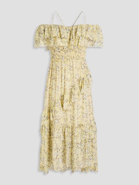ULLA JOHNSON Penninah cold-shoulder ruffled floral-print silk-georgette midi dress