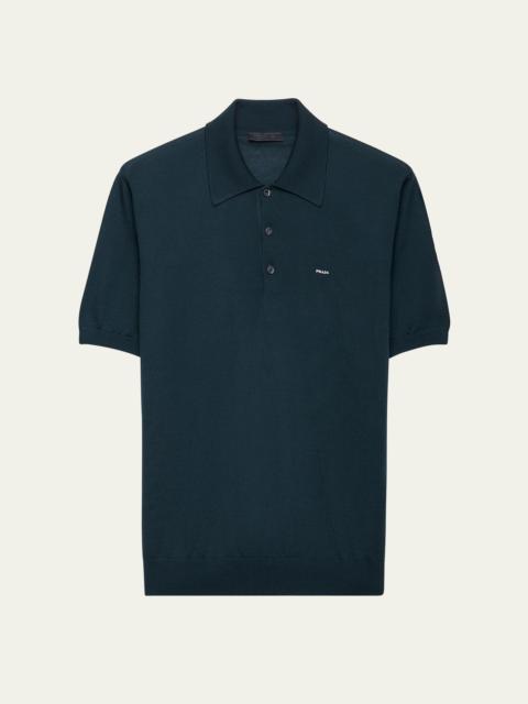 Prada Men's Superfine Wool Short-Sleeve Polo Sweater