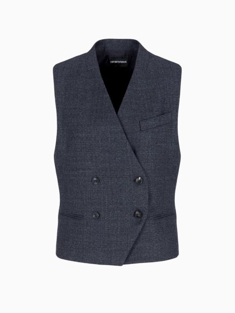 EMPORIO ARMANI Double-breasted waistcoat in compact mouliné-wool grisaille