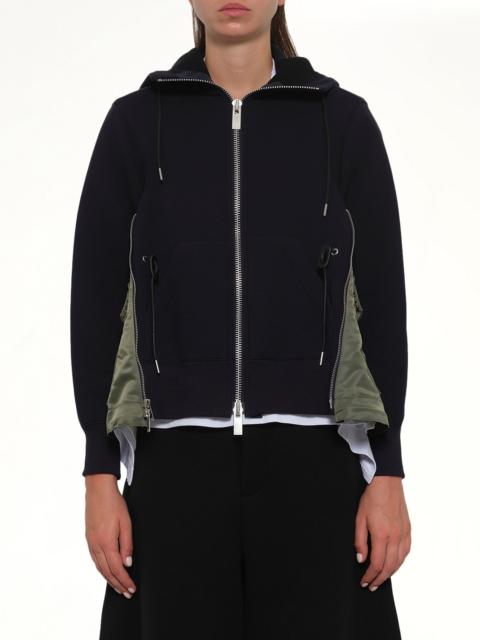 sacai Sponge Sweat x Nylon Twill Hoodie in Navy/Khaki