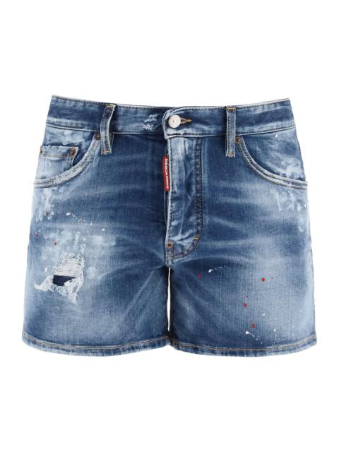 Dsquared2 Sexy 70's Shorts In Worn Out Booty Denim