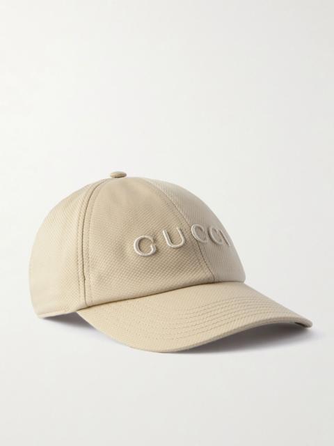 GUCCI Logo-Embroidered Cotton-Blend Canvas Baseball Cap Cream