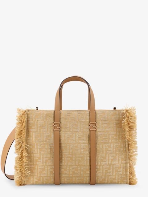 FENDI Summer Tote Rafia Shoulder Bag With All-Over Ff Logo