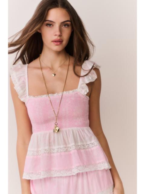 LoveShackFancy Eugene Mixed Print Cotton Top