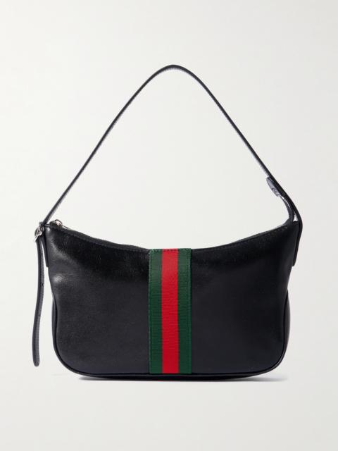 GUCCI Lunetta Webbing-trimmed Leather Shoulder Bag