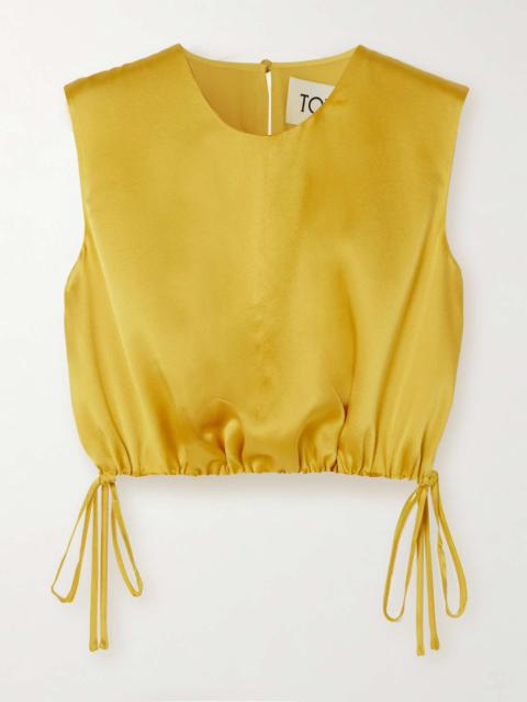 Cecily cropped gathered silk-satin top